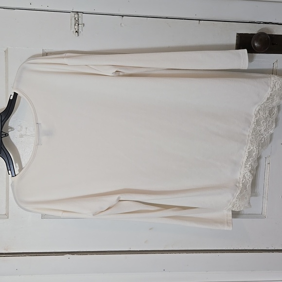 FRENCH LAUNDRY Women's Cream ASYMMETRICAL LACE HEM TOP XL LONG SLEEVE PRETTY - Picture 4 of 7